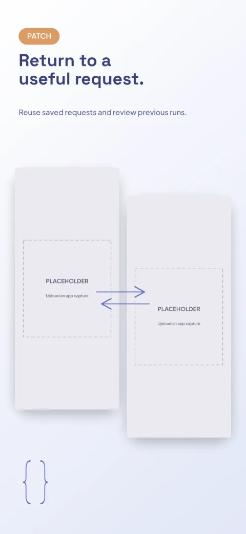 Request Lab slide 5 (closing): “Return to a useful request.” over a light gradient background with a history · request panel screen slot and request-response arrows.