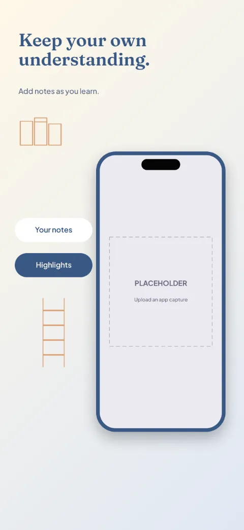 Learn Ahead slide 4 (personalisation): “Keep your own understanding.” over a light gradient background with a notes screen slot and book tabs.