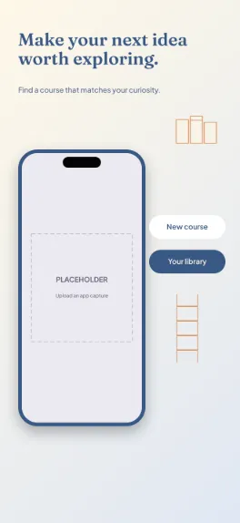 Learn Ahead education screenshot template: five slides, scholarly cream, deep blue and muted orange.