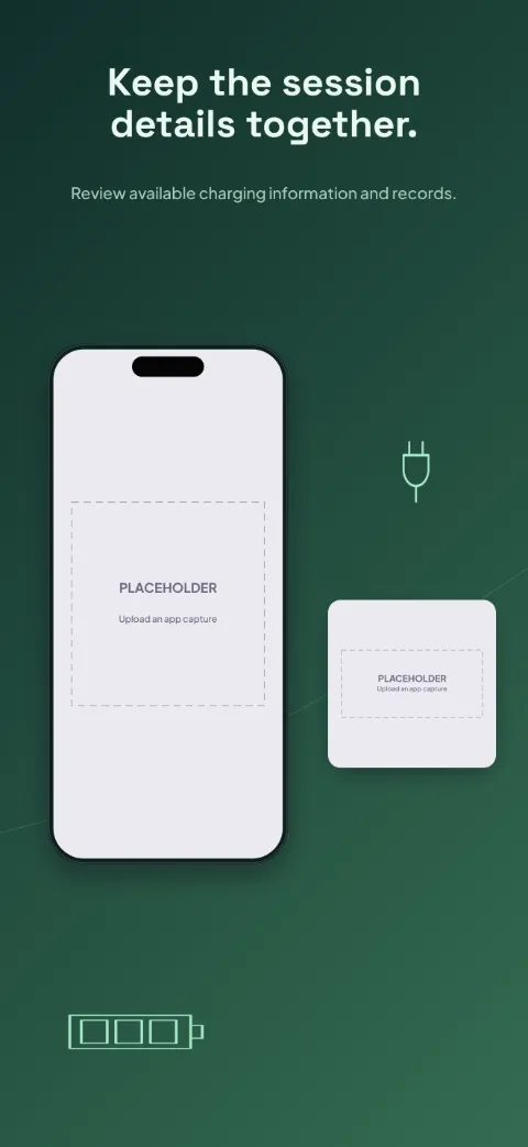 Charge Route slide 5 (closing): “Keep the session details together.” over a dark gradient background with a charging session screen slot and route path.