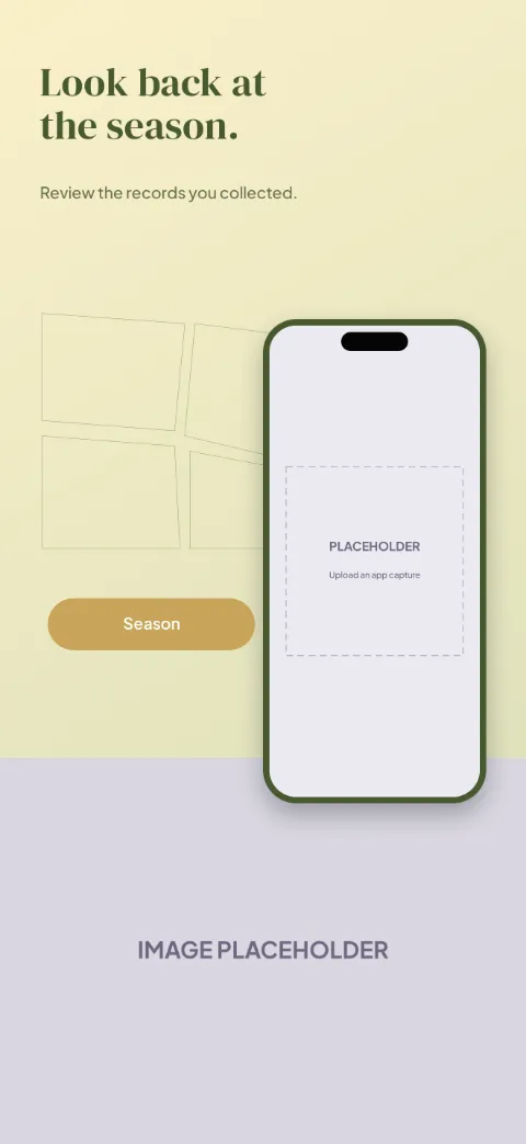 Field Notes slide 5 (closing): “Look back at the season.” over a light gradient background with a season summary screen slot and crop rows.