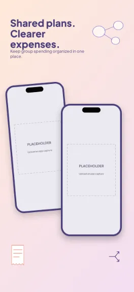 Split Circle finance screenshot template: five slides, cheerful coral and lavender on warm white.