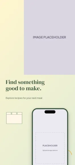 Fresh Table food drink screenshot template: five slides, warm cream, basil green and citrus.