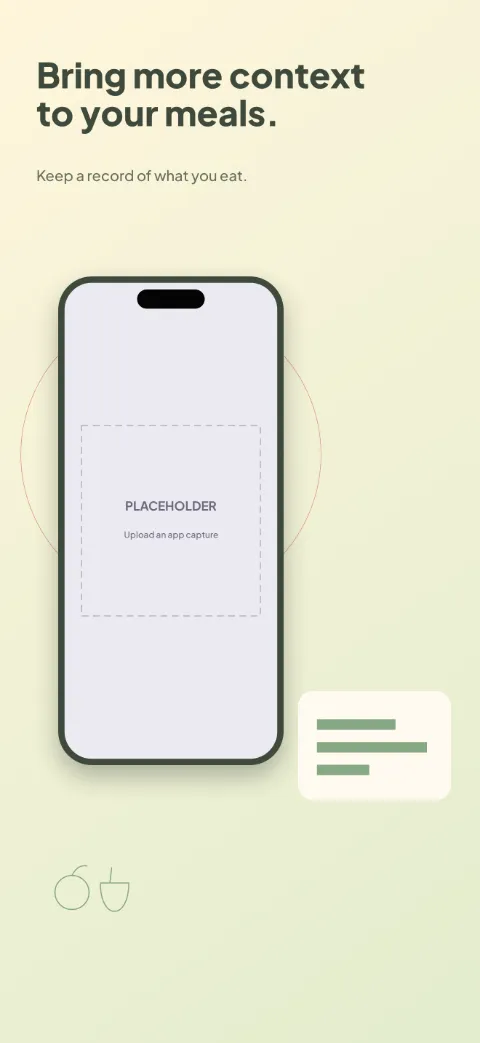 Daily Plate slide 1 (promise): “Bring more context to your meals.” over a light gradient background with a diary screen slot and plate rings.