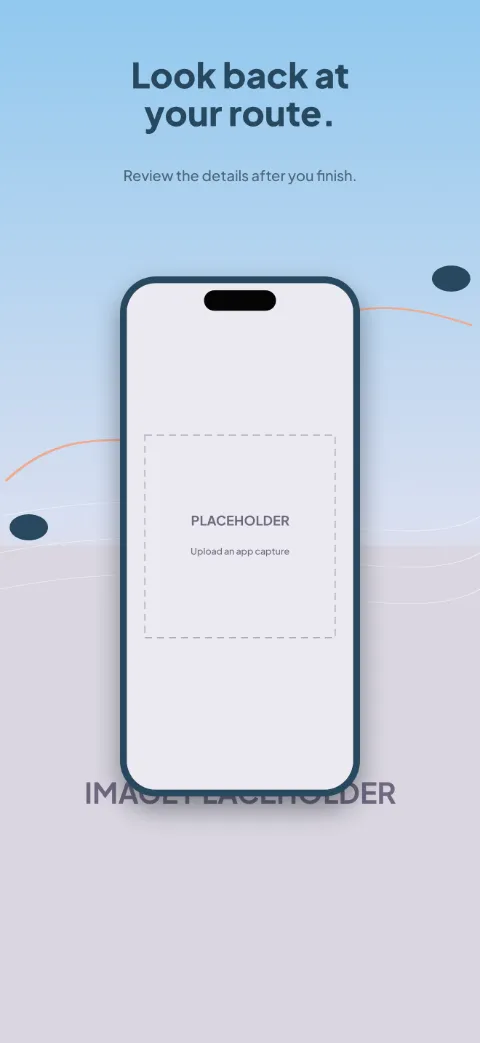 Run Horizon slide 4 (personalisation): “Look back at your route.” over a light gradient background with a summary screen slot and contour lines.