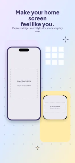 Home Canvas lifestyle screenshot template: five slides, lilac, butter yellow and sky-blue panels, rounded tiles and sparkles.