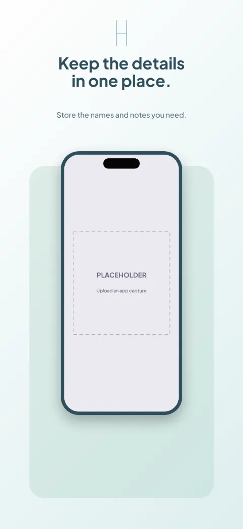 Care Schedule slide 2 (primary feature): “Keep the details in one place.” over a light gradient background with a medication detail screen slot and pill outline.