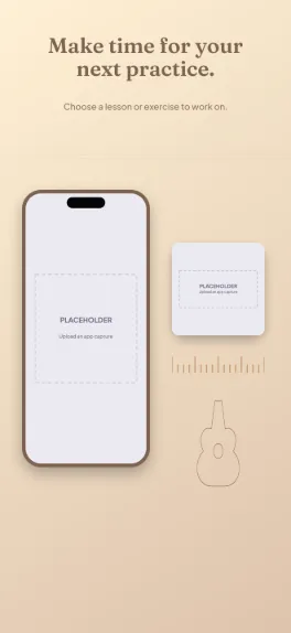 Practice Room music practice screenshot template: five slides, walnut brown, ivory and muted copper.