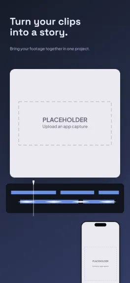Motion Cut photo video screenshot template: five slides, graphite with electric blue and lilac timeline tracks.