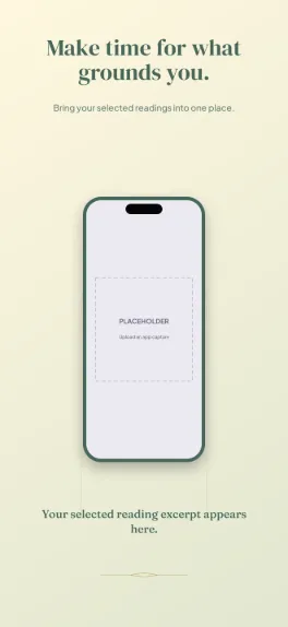 Quiet Devotion prayer devotional screenshot template: five slides, ivory, muted gold and deep green.