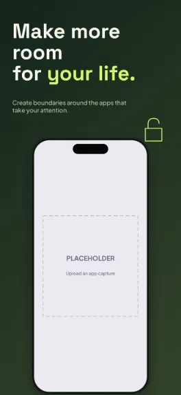 Reclaim productivity screenshot template: five slides, near-black with vivid citrus, very large benefit headlines, crisp white phone outline.