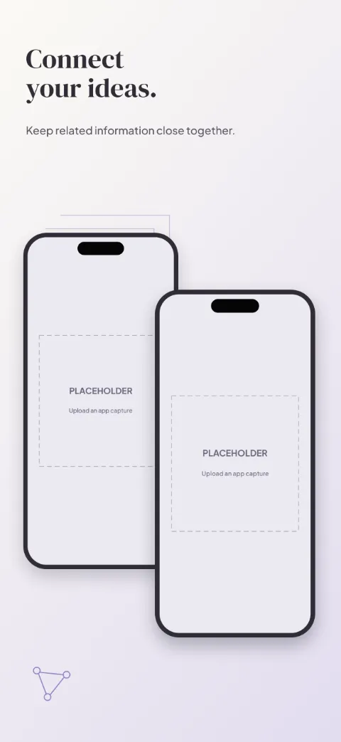 Thought Stack slide 5 (closing): “Connect your ideas.” over a light gradient background with a linked notes · back screen slot and stacked blocks.