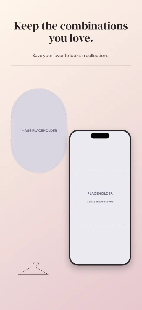 Wardrobe Edit slide 5 (closing): “Keep the combinations you love.” over a light gradient background with a collections screen slot and editorial rules.