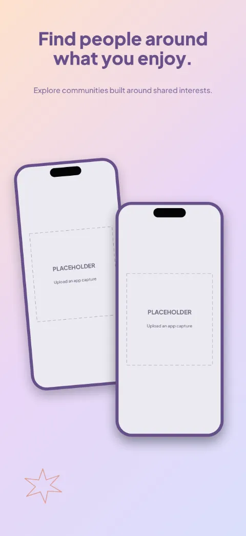 Good Company slide 1 (promise): “Find people around what you enjoy.” over a light gradient background with a discovery · back screen slot and overlapping circles.