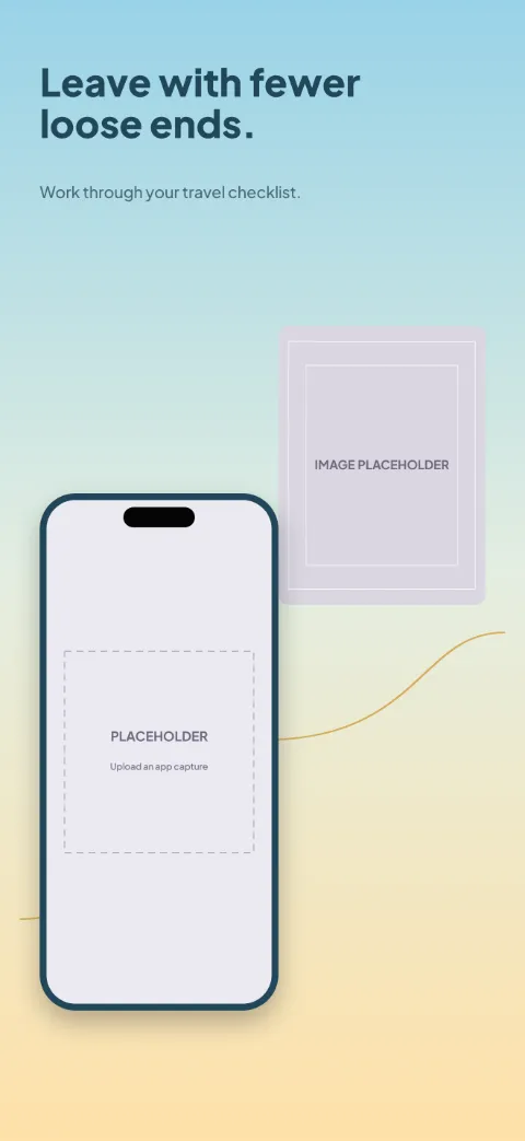 Roam Ready slide 5 (closing): “Leave with fewer loose ends.” over a light gradient background with a checklist screen slot and passport-style frame.
