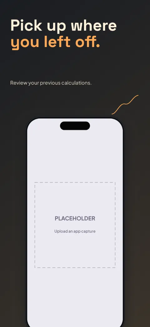 Quick Math slide 2 (primary feature): “Pick up where [[you left off.]]” over a dark gradient background with a history screen slot and graph curve.