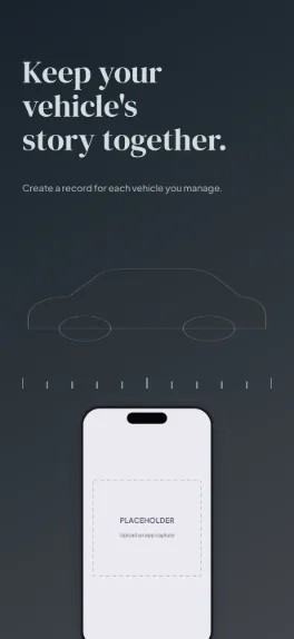 Car Journal vehicle maintenance screenshot template: five slides, graphite, silver and muted copper.