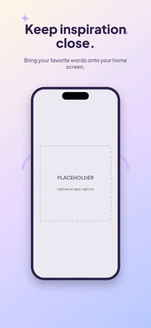 Daily Spark slide 5 (closing): “Keep inspiration close.” over a light gradient background with a widgets screen slot and star.