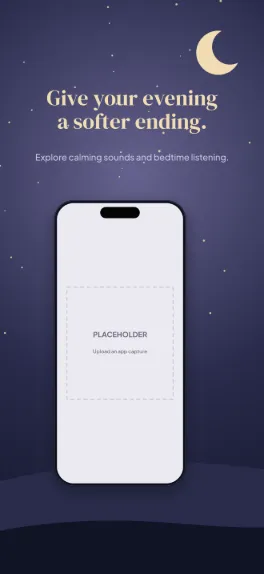 Moonlit wellness screenshot template: five slides, midnight indigo, one continuous night landscape across all five slides.