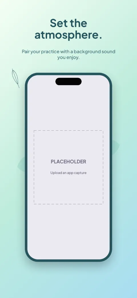 Open Air slide 4 (personalisation): “Set the atmosphere.” over a light gradient background with a background audio screen slot and petal rosette.