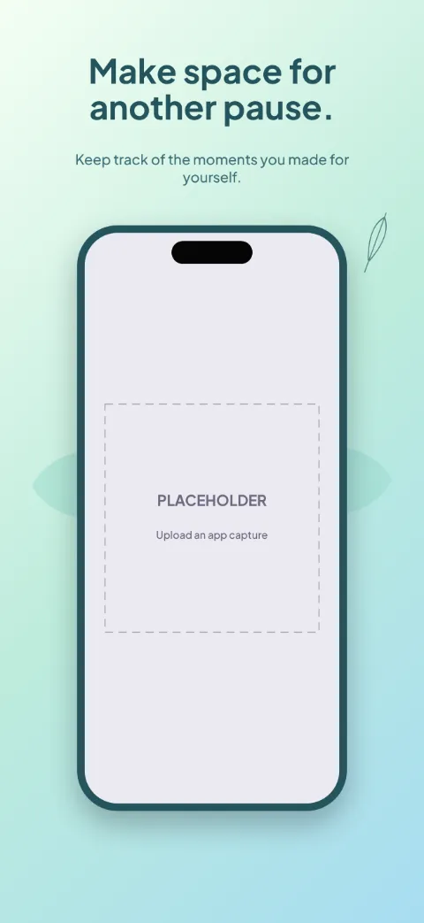 Open Air slide 5 (closing): “Make space for another pause.” over a light gradient background with a history screen slot and petal rosette.